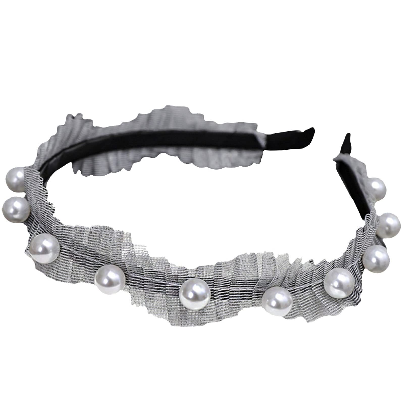 Opaska do makijażu Elegancka damska opaska na głowę Faux Pearl Frezowanie Twist Wiązana siatka Opaska na włosy Opaska na głowę Szeroka opaska do włosów na urodziny Prezent na Boże Narodzenie - Różowa
