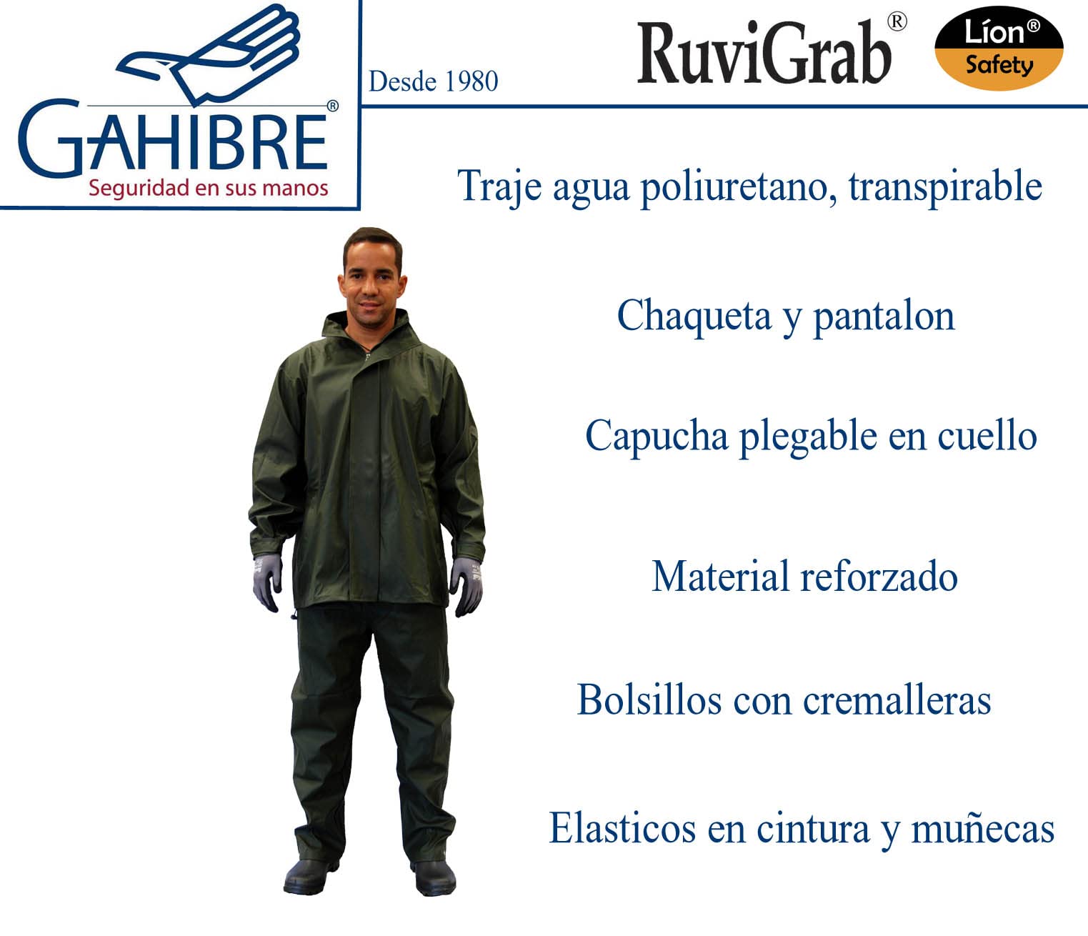 Ensemble pluie veste/pantalon en polyuréthane extra résistant