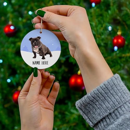 Miniatura 2 de Adornos de árbol de Navidad con nombre personalizado, diseño de cachorro de American Bully, círculo de cerámica, regalos de texto personalizados
