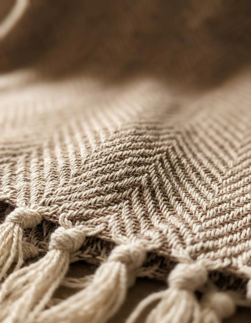 Cozy Zigzag Beige Throw Blanket - Soft Cotton -2 Cozy Zigzag Beige Throw Blanket - Soft Cotton -2