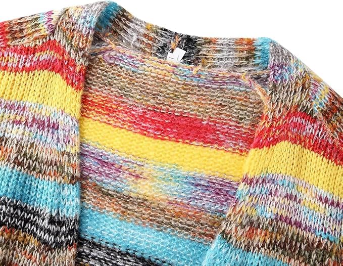 2024New Striped Cardigan Sweaters for Women,Rainbow Striped Sweater Multi Colored Cardigan Rainbow Cardigan Women4