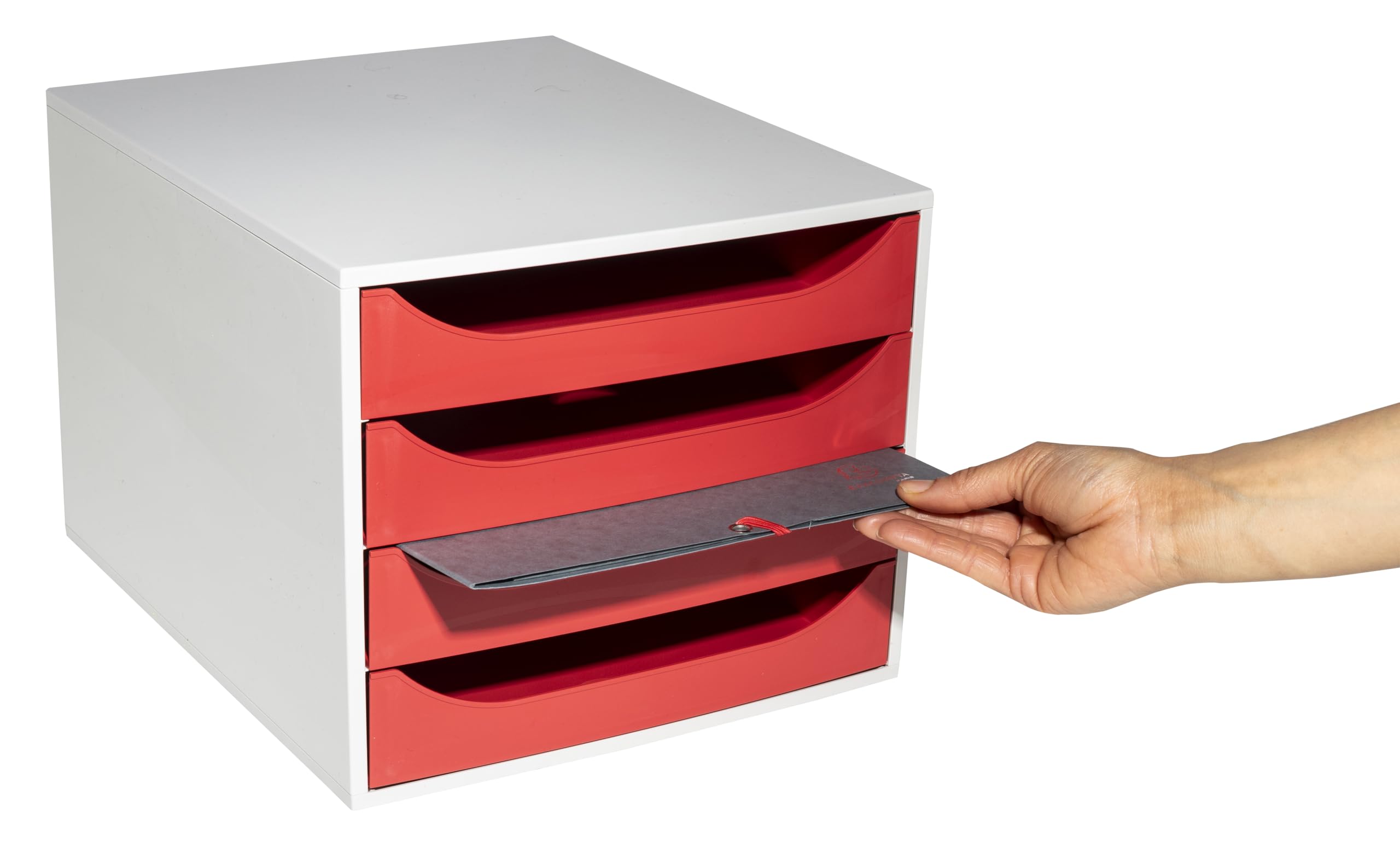 Exacompta - Réf. 2286107D - Module Économique à Tiroirs Ecobox - Caisson Individuel à 4 Tioirs pour Document A4 et A4+ - Dimensions 34,8 x 28,4 x 23,4 cm - Coloris Rouge