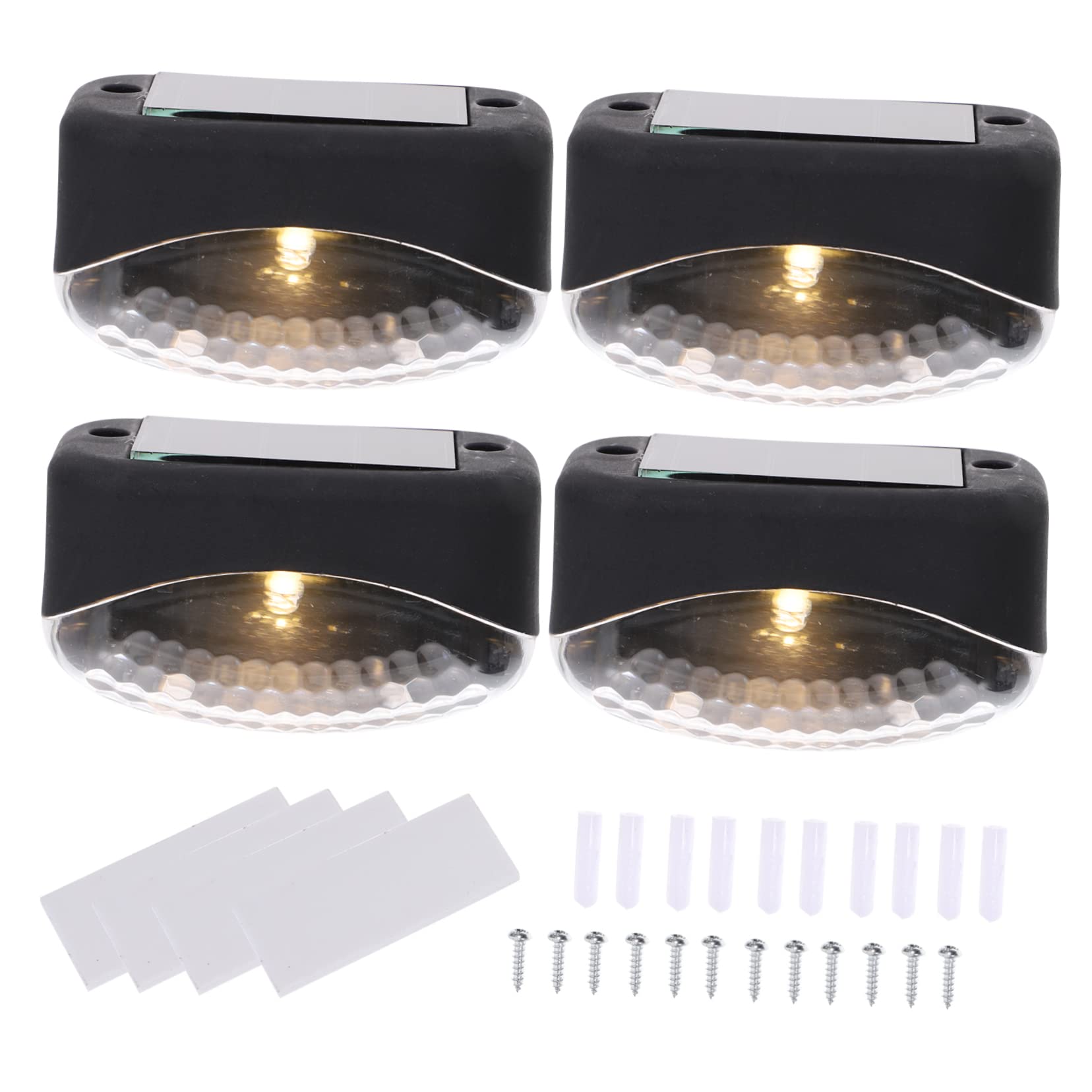 IWOWHERO 4pcs Solar Stair Lights Outdoor Step Light with Automatic Induction for Courtyard Staircase and Balcony Easy Installation with Tape and Screws