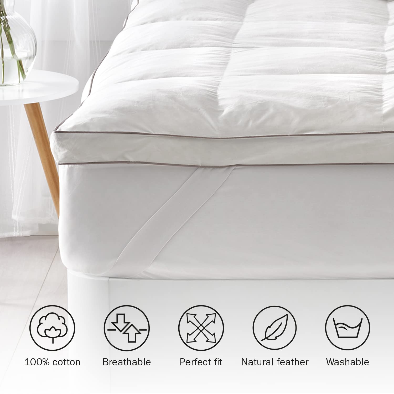 What the Sleep - Topper de Plumas 160x190 cm - Sensación Nube - Sobrecolchón Grosor 5 cm, Pluma 100%, Transpirable Gran Acogida, Extrasuave, Cubrecolchón