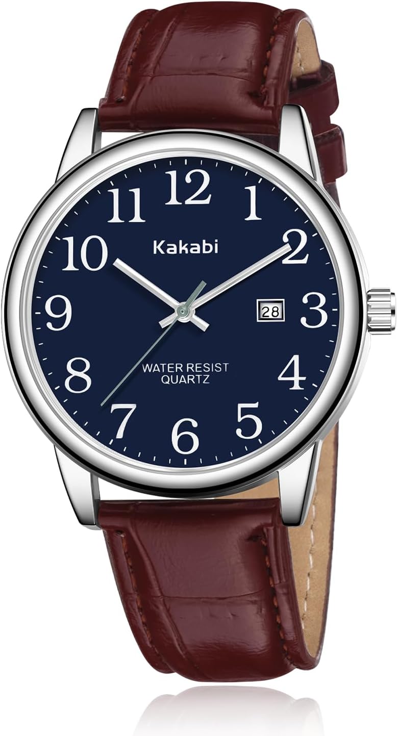 Watch for Men, Easy Reader Unisex Analog Quartz Waterproof Wristwatch with Date and Leather Band, Casual Simple Fashion Mens Watches Gift
