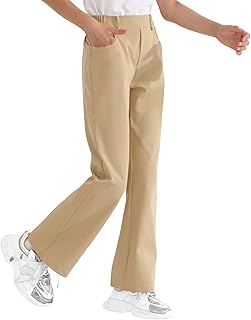Dreammonkey Girls Flare Dress Pants Kids Bootcut School Uniform Slacks with Half Elastic Waist