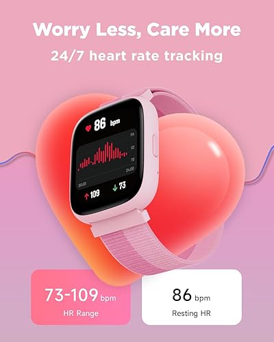 Miniatura 5 de BIGGERFIVE Reloj inteligente para niños, 1.8 pulgadas, podómetro, frecuencia cardíaca, impermeable IP68, monitor de sueño, contador de pasos de