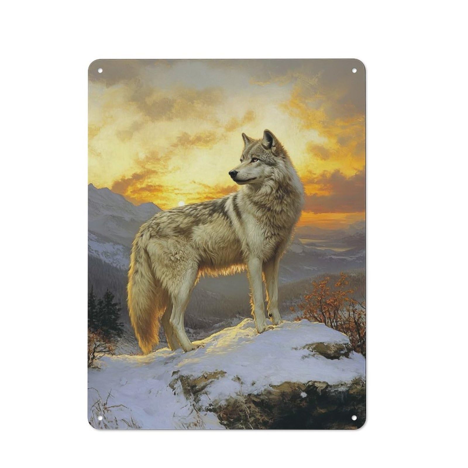 Junmoney Wolf At Sunset Rustic Tin Sign 40X30cm Featuring For Bar Or Restaurant, A Housewarming Gift For Bar Decor Enthusiasts