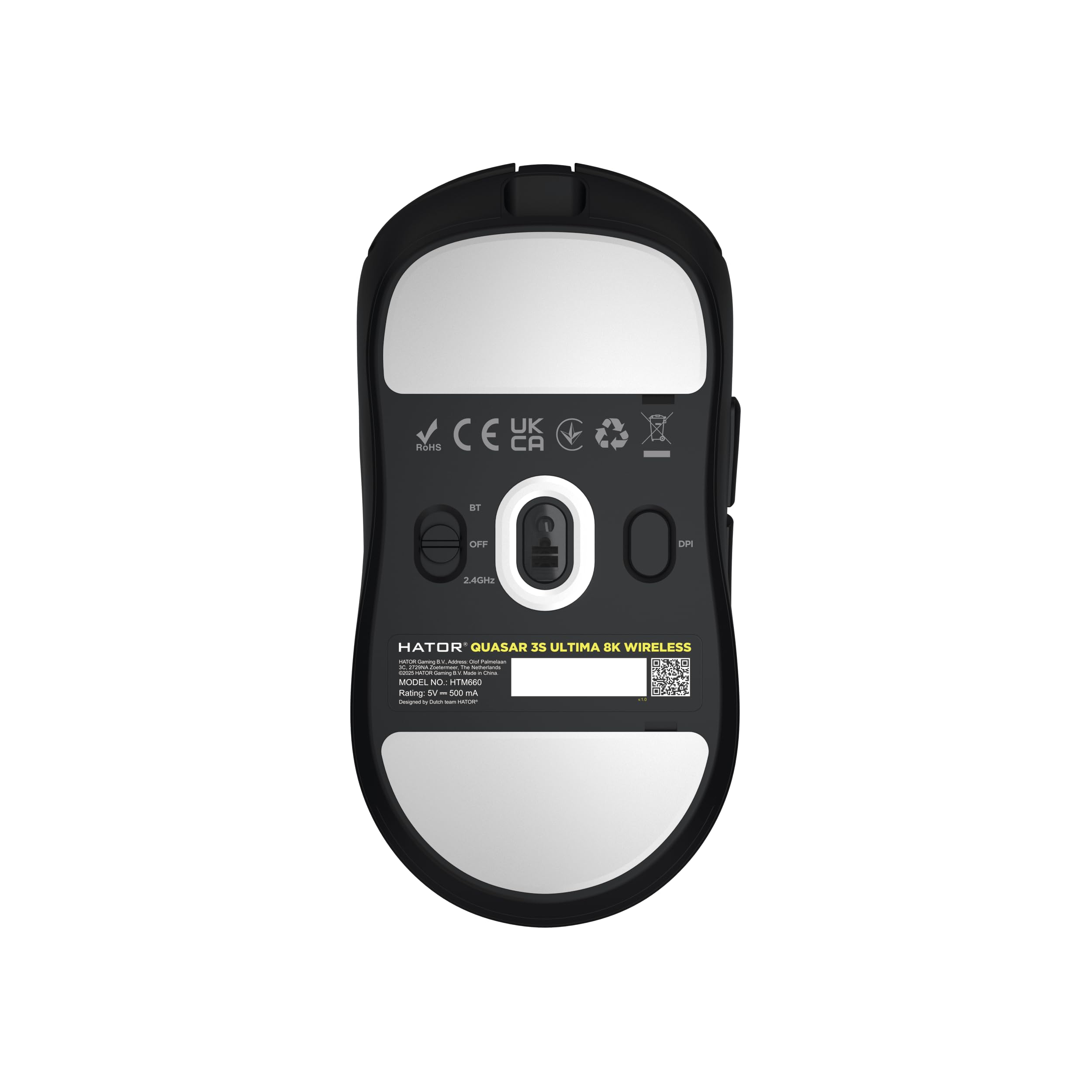 HATOR Quasar 3S ULTIMA 8K Wireless Ratón Gaming inalámbrico 46g ultraligero, compacto, PixArt PAW3950, 30000 DPI, Optical Switches 100M, 8000Hz, 2.4GHz/Bluetooth 5.4/USB-C, PTFE Skates, PC/Mac (Negro)