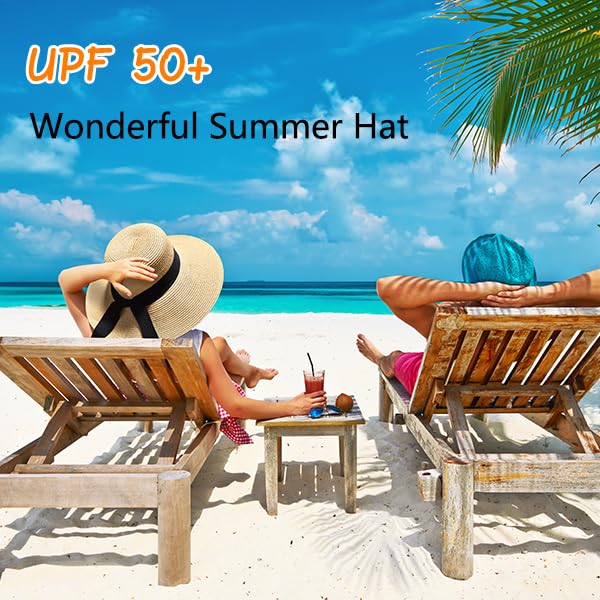 Image of Beach Hats for Women - Beach Hat Womens UPF 50+ | Packable Sun Hat Women Roll Up, Wide Brim Straw Hat for Women