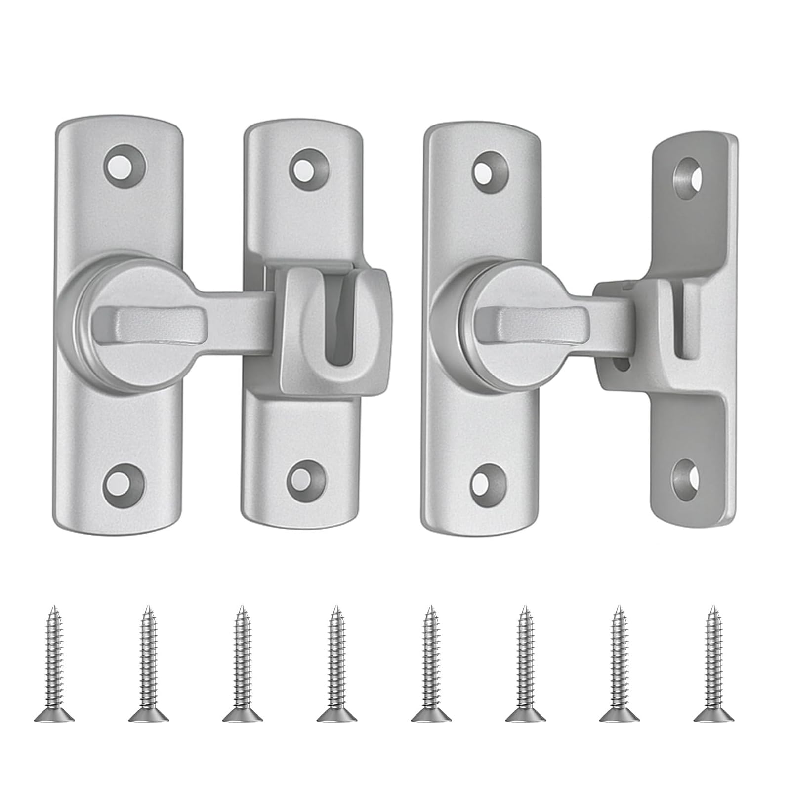 2 Packs Silver Sliding Door Latch, 90/180 Degree Flip Door Latch Lock