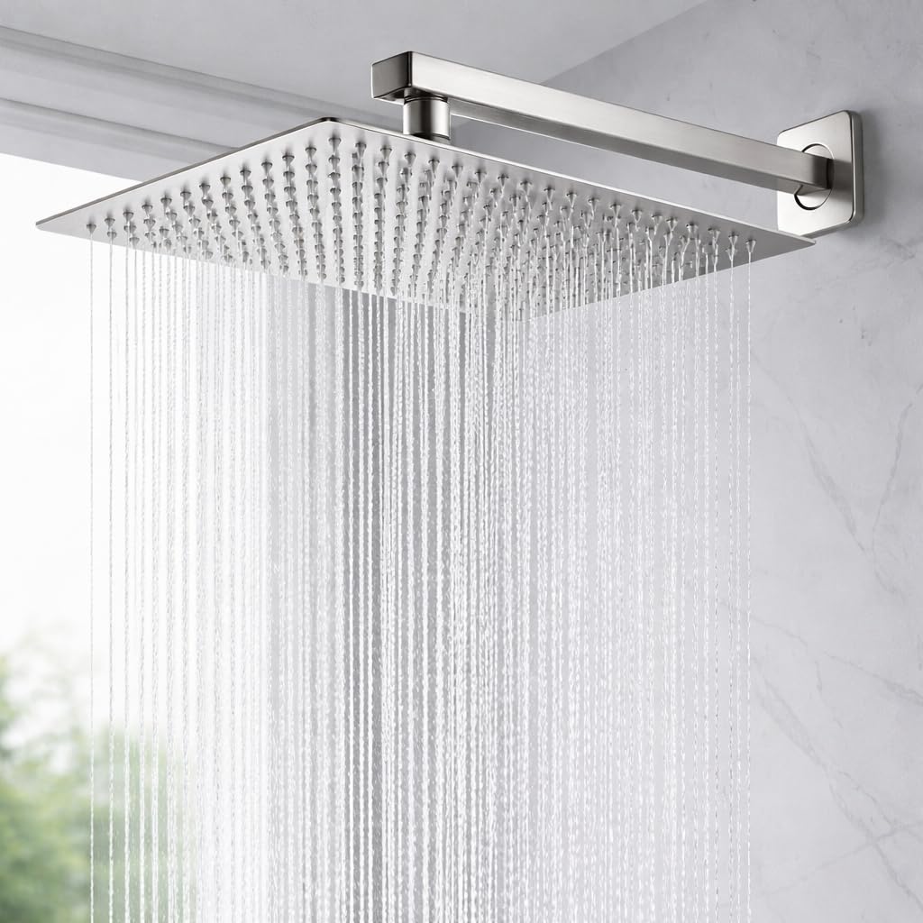8 inch shower With 15 inch Arm Stainless Steel 304 shower head 8 inch, luxury bathroom shower 8 x 8 size, heavy metal SS-304 grade material, Ultra slim, Silver, 1 set, 15" arm-image-42