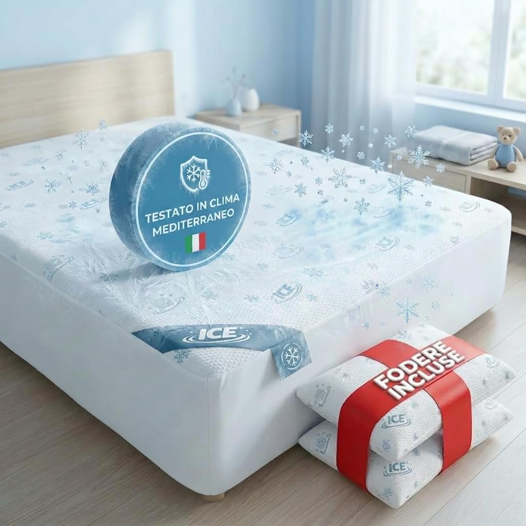 Marivor Coprimaterasso Matrimoniale Rinfrescante ICE + 2 Federe Rifrescanti– Viscosa Premium Traspirante e Morbida – Proteggi Materasso Angoli Elasticizzati, Lavabile (160x190)
