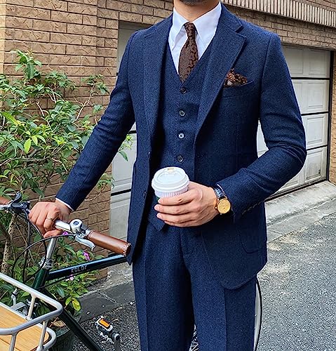 Men's Suit 3 Piece Wool Tweed Herringbone Notch Lapel Wedding Suits Tuxedo Set Jacket Blazer Vest Pant4