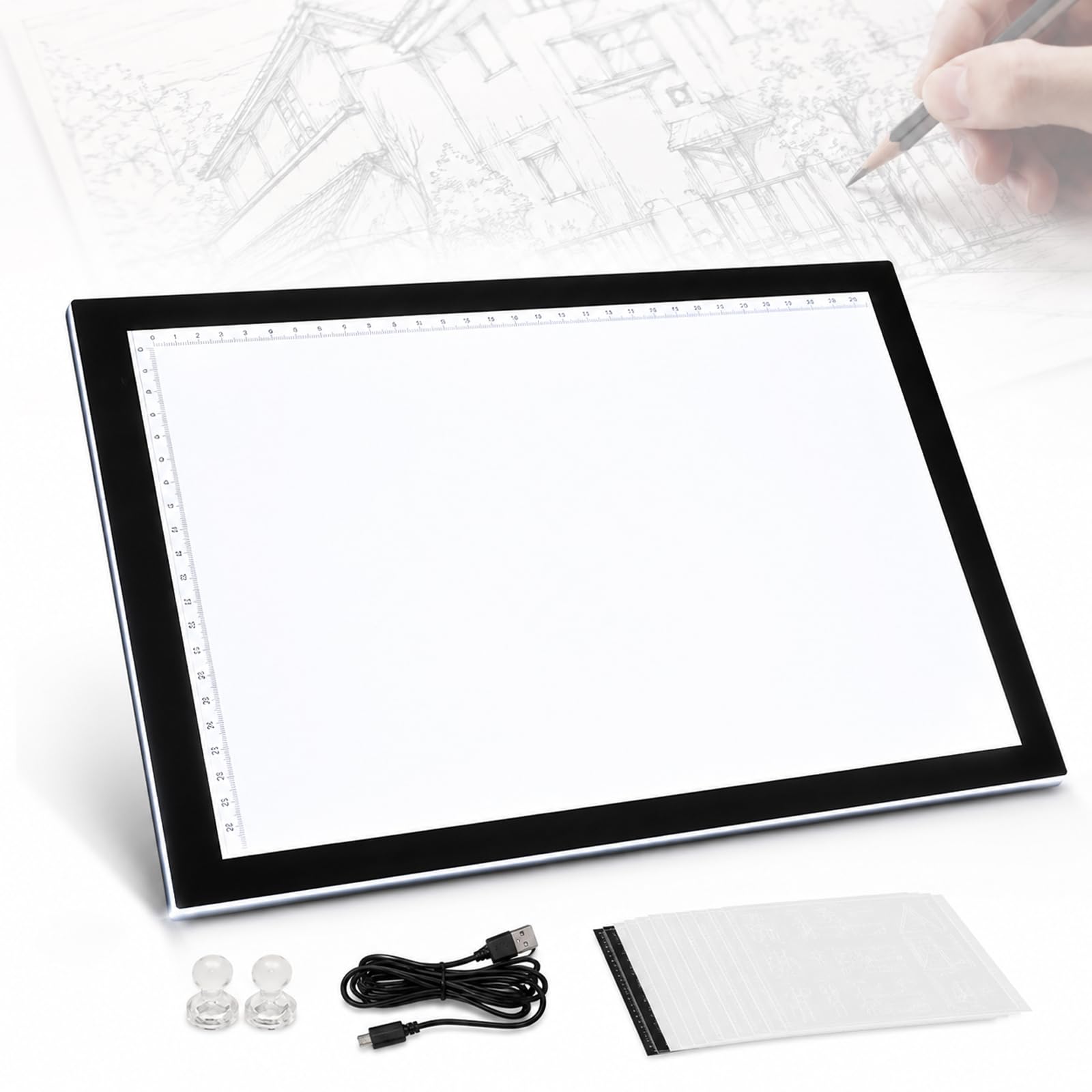 Tablero de luz LED para Calcar, Tablero de Dibujo Ultrafino Regulable con Superficie magnética, Tablero de calco con alimentación USB para bocetos, Pintura de Diamantes y animación