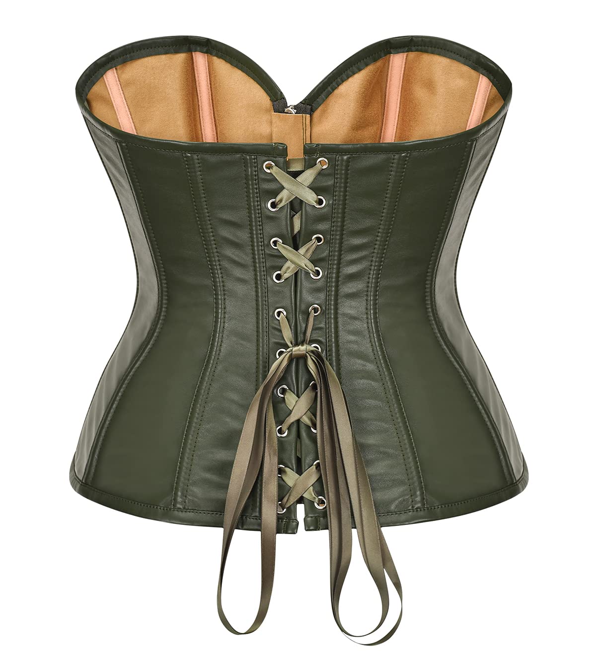 bslingerie® Womens Faux Leather Zipper Front Bustier Corset Top: Small Dark Green