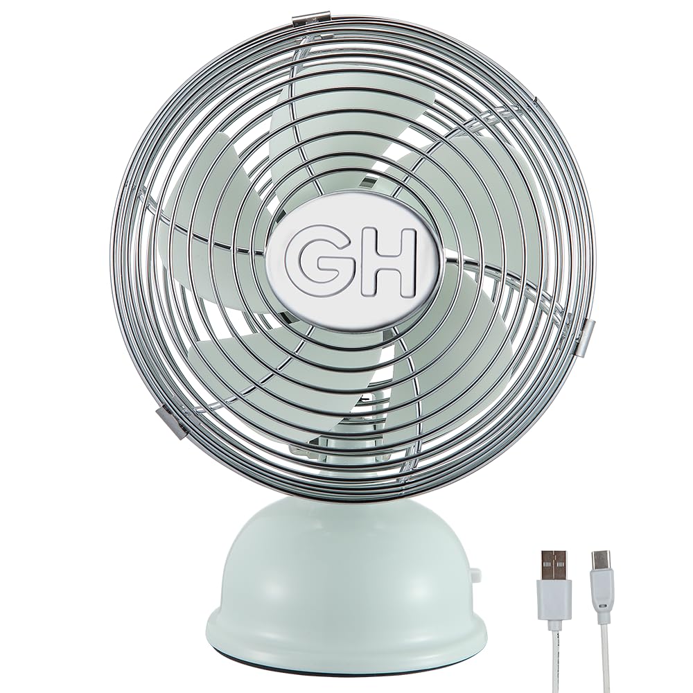 Good Housekeeping Ventilador de mesa de noche USB de 5 pulgadas totalmente metálico (92524) con oscilación (onda de brisa)