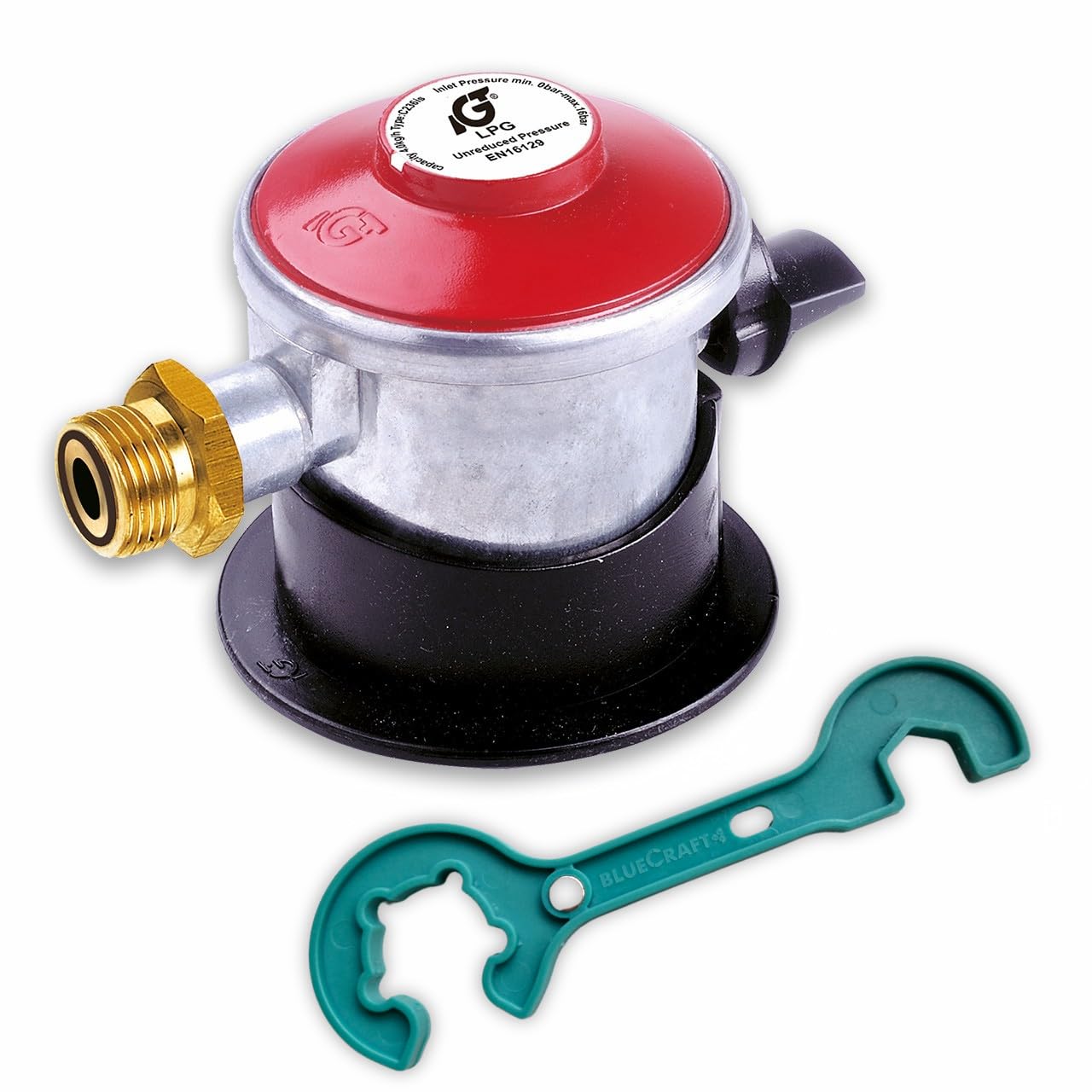 Bluecraft Gasflaschen Adapter für ausländische Gasflaschen in Spanien, Portugal, Norwegen UVM. Clip-On Jumbo 35mm für deutsche Gasregler 30mbar 50mbar