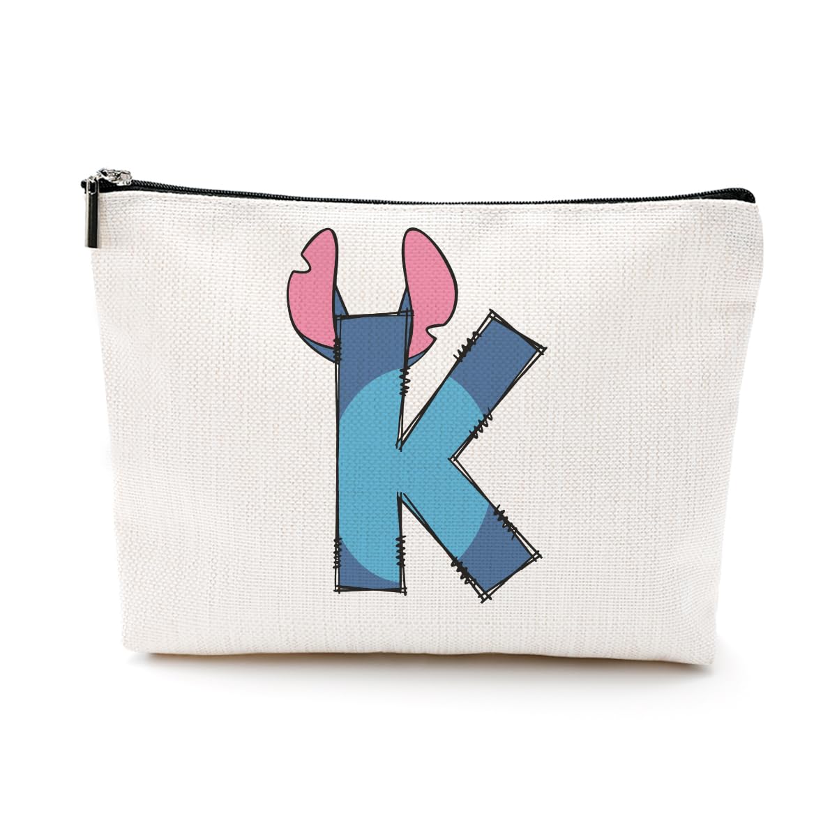 LONGXIN Cute Cartoon Gifts Initial Personalized Makeup Bag Monogrammed Cosmetic Bags Small Makeup Pouch Birthday Christmas Gifts for Women Girls (K)