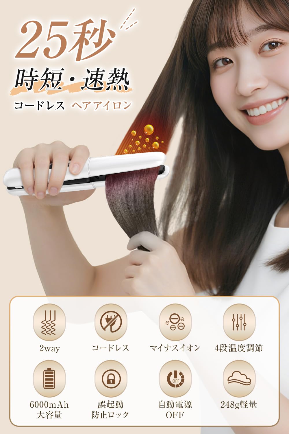 Amazon | ヘアアイロン コードレス 【LCDパネル表示・1.5億マイナス