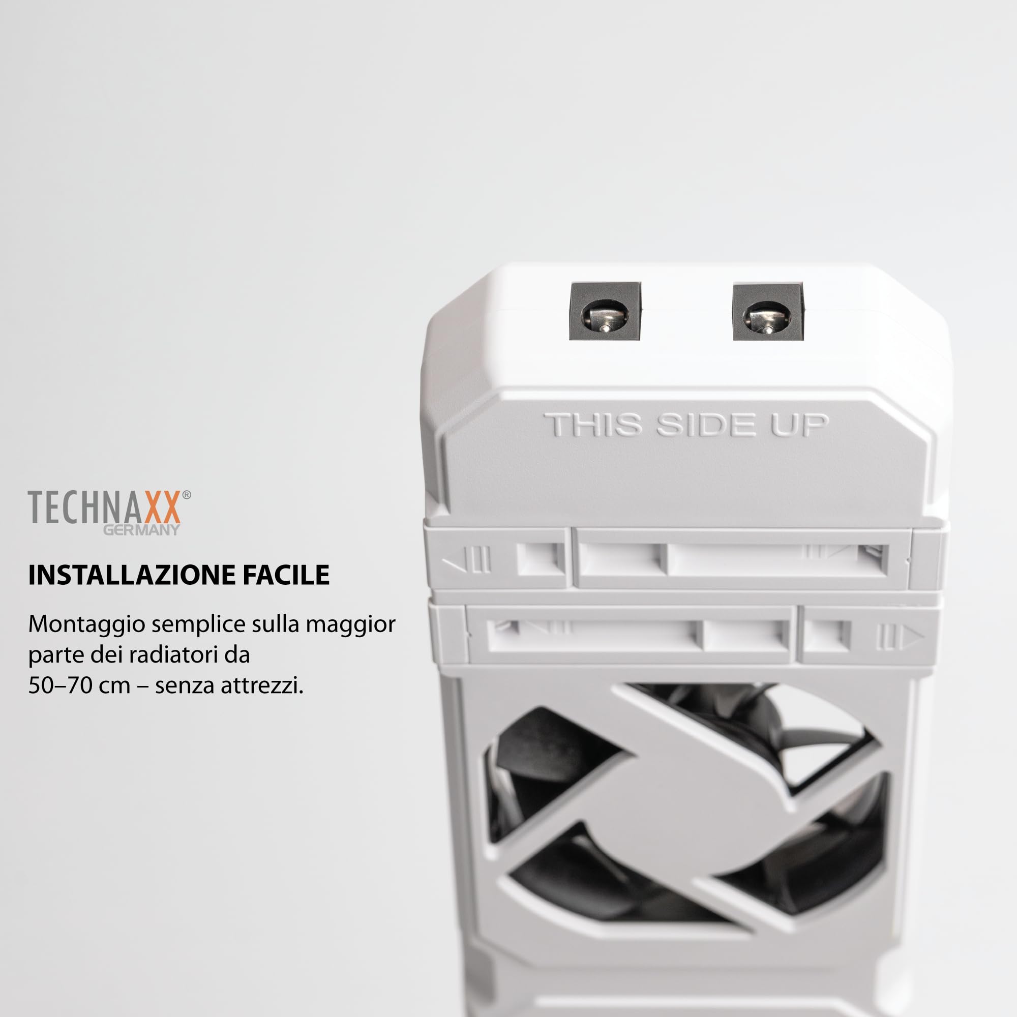Technaxx Ventilatore per radiatore Mono Set per radiatori da 50–70 cm, potenziatore per radiatore con sensore di temperatura, accensione/spegnimento automatici, ultra silenzioso, consumo ≤1W - TX-302