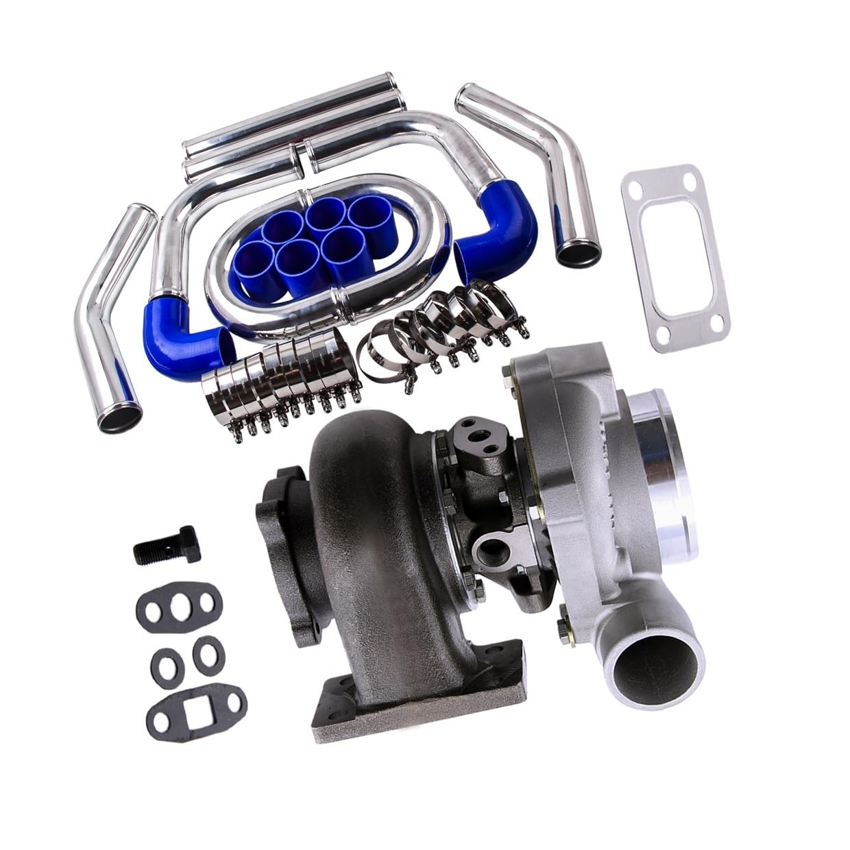 Hgddbae Turbo And Piping Kit Cooled Intercooler Turbo Intercooler Gt30 Gt3037 Turbo T3 .60 A/R Water Cool + 2.5" 63Mm Intercooler Pipe Piping Kits(Turbo And Piping Kit)