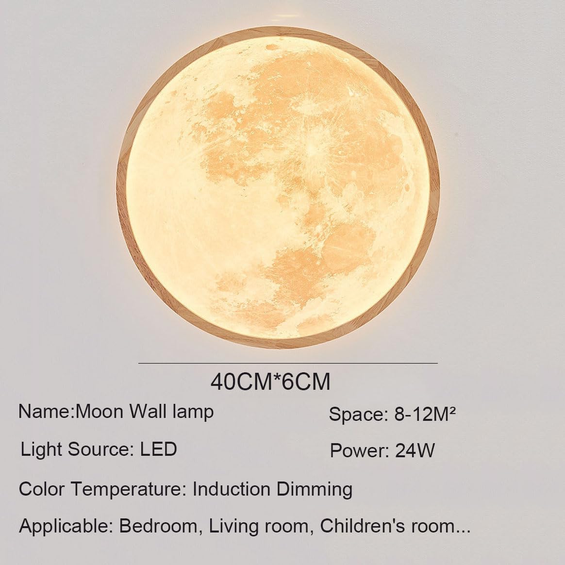 Lampka nocna z drewna, lampa ścienna do pokoju dziecięcego, ściemniacz i pilot zdalnego sterowania, księżyc ścienny, dekoracja do pokoju dziecięcego, lampka nocna 3D, księżyc