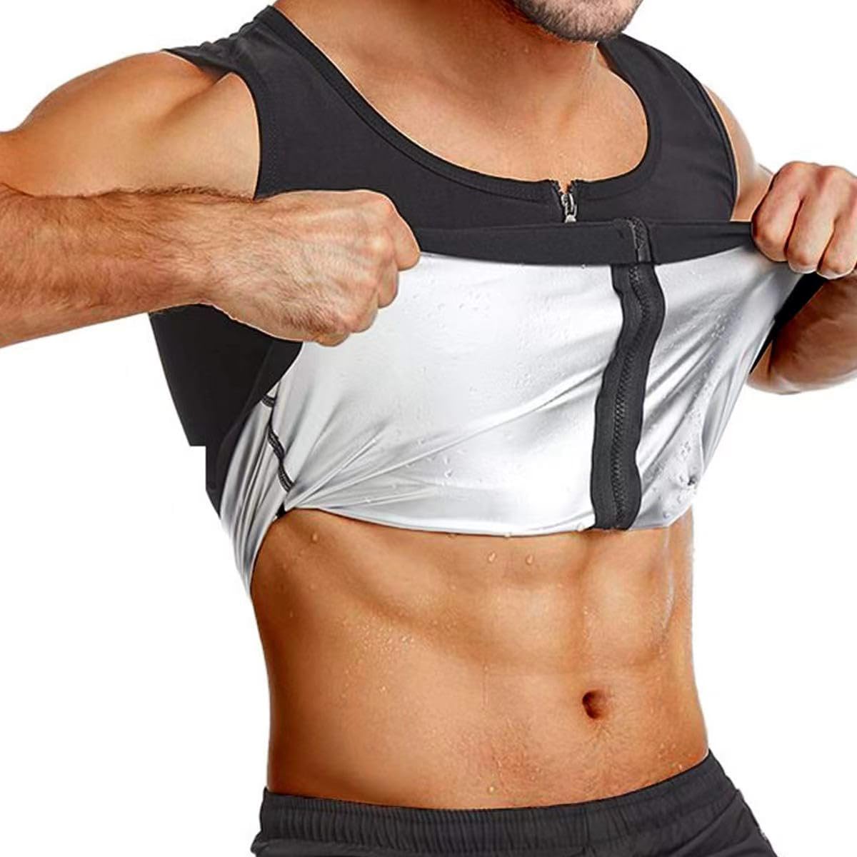 NonEcho Sweat Sauna Vest for Men Waist Trainer Workout Tank Top Body Shaper Training Vest with Zipper