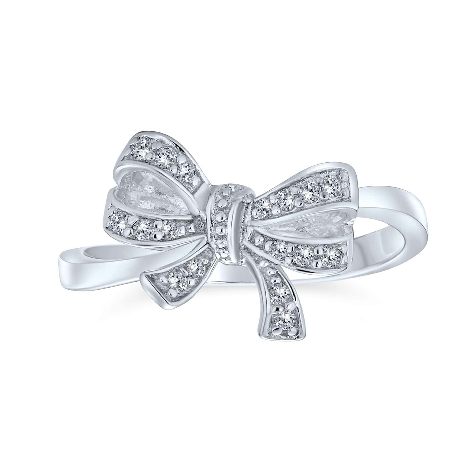 Vintage Victorian Style Pave CZ Ribbon Bow Ring Band .925 Sterling Silver