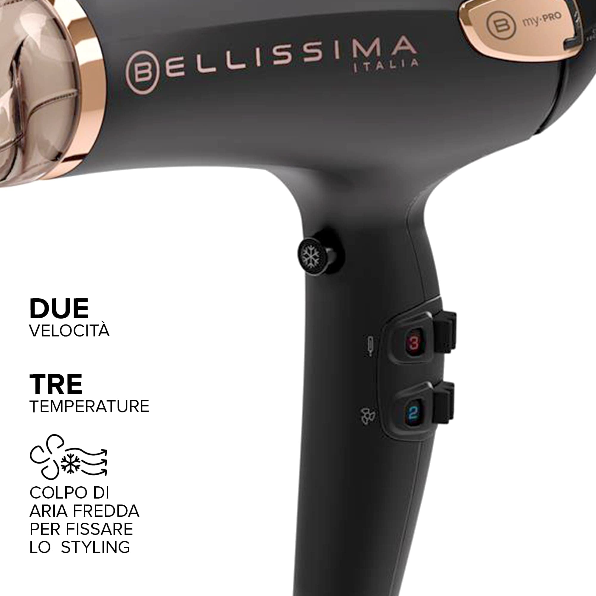 Bellissima Imetec My Pro Ceramic P5 3800, Asciugacapelli a Ioni Professionale 2300W per Capelli Morbidi e Luminosi. Phon con inclusi Diffusore e Convogliatore Ceramico