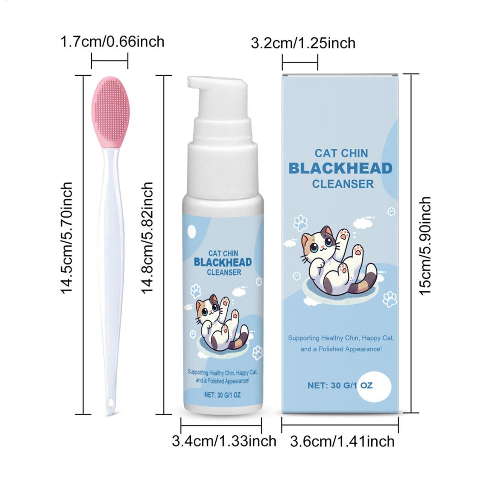 Crème pour l'acné de chat - 30 g - Kit de soins pour le menton et le menton - Avec brosse de nettoyage pour acné de chat - Élimine en douceur les points noirs - Nourrit l'animal de chat