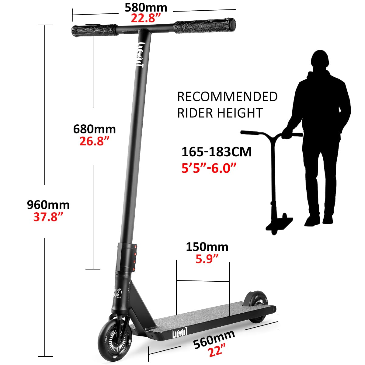 Limit LMT23AZ Pro Trick Street Scooter for Tall Adult and Teens Professional Stunt BMX Freestyle Scooters SCS 4 Bolts with Boxed Ends Perfect for Intermediate Advanced Riders (Black)