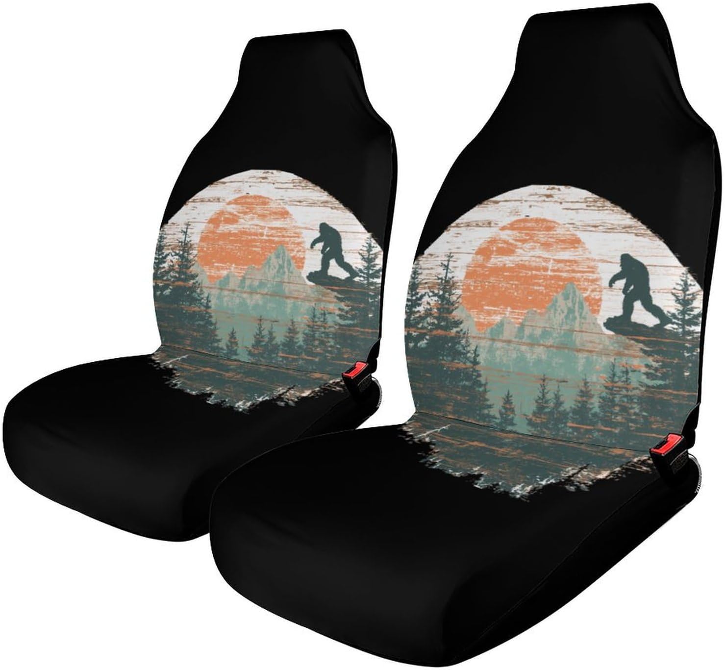 Vintage Bigfoot Sunset Mountains Car Seat Protector Front Seats Universal Fit Automotive Accessories