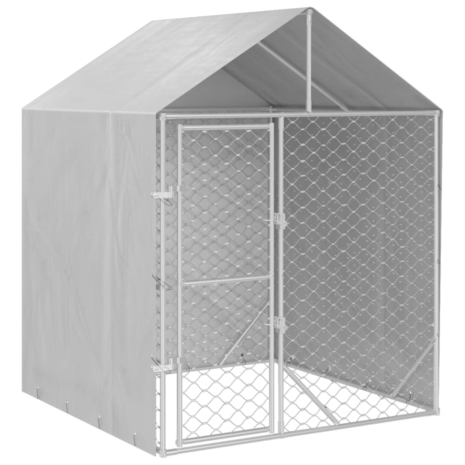 Gabbia per Cani con Tetto Kennel per Cani da Esterno Recinto per Cani da Esterno a Maglie in Acciaio Zincato con Porta con Serratura Argento-2 x 2 x 2.5 m