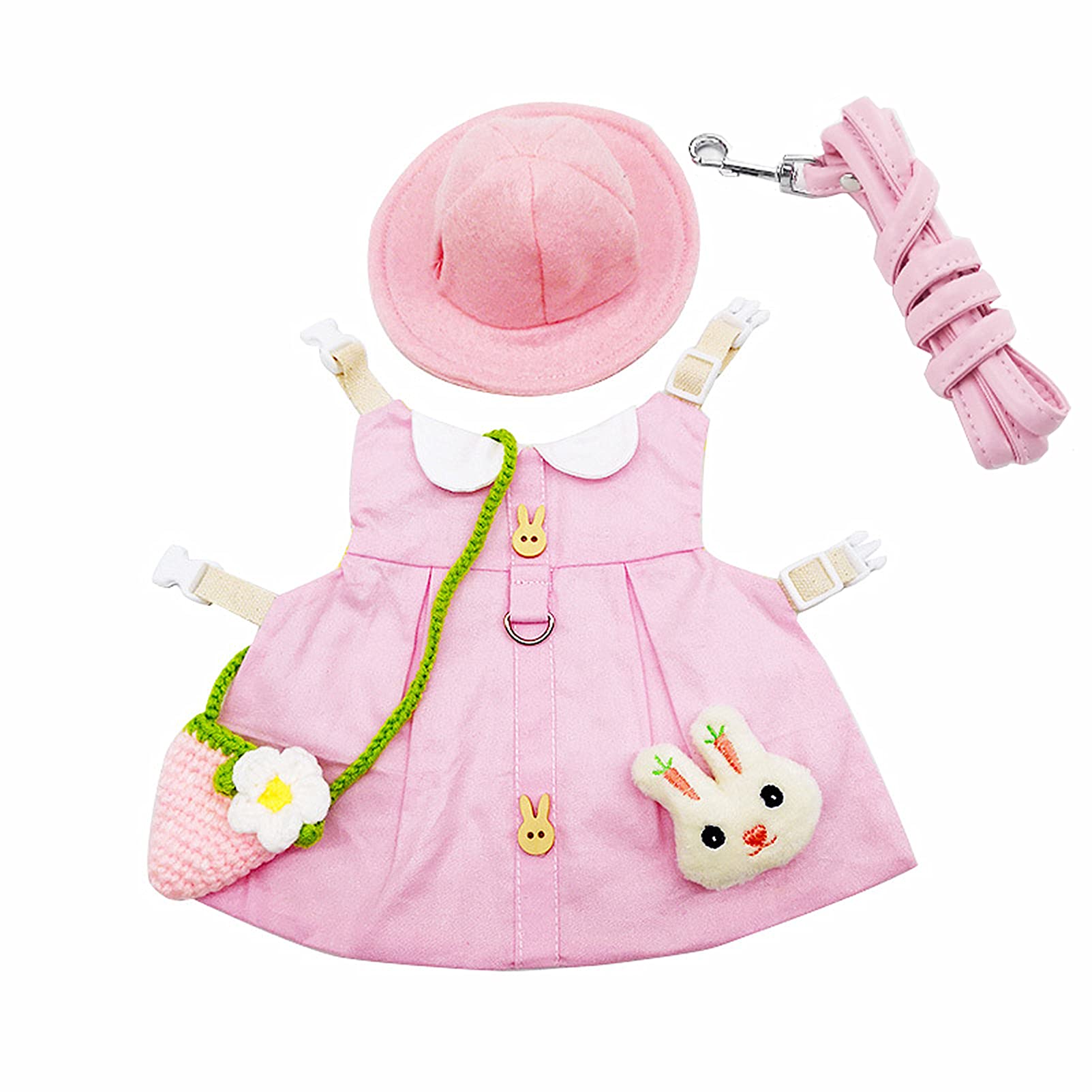 Guinea Pig Clothes,Soft Bunny Ferret Clothes with Pet Rabbit Harness and Leash Mini Hat Bag Cute Brooch for Kitten Small Animal Collars