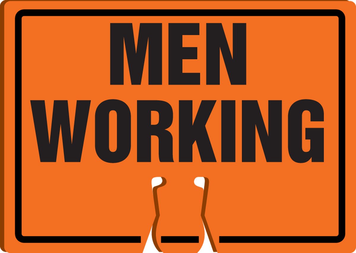 Accuform Signs FBC754 Plastic Traffic Cone Top Warning Sign, Legend MEN WORKING, 10 Length x 14 Width x 0.060 Thickness, Black on Orange by Accuform