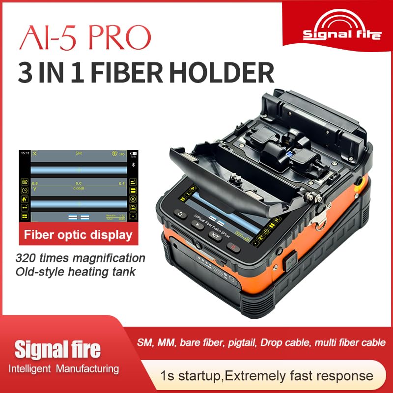 Close-up of the AI-5 PRO's 3-in-1 fiber holder system and 5-inch TFT display.