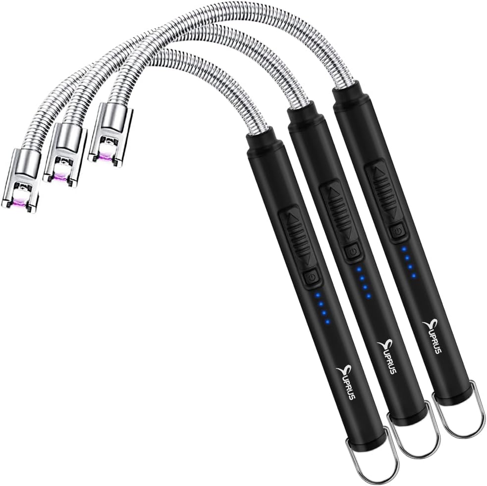 SUPRUS Electric Candle Lighter USB Type C Rechargeable Lighter Steel Shell & Hanging Hook with 360° Flexible Neck(Black, 3)