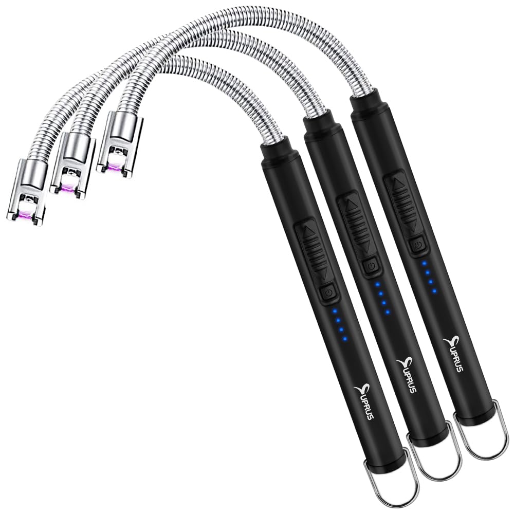 SUPRUS Electric Candle Lighter USB Type C Rechargeable Lighter Steel Shell & Hanging Hook with 360 Flexible Neck(Black, 3)