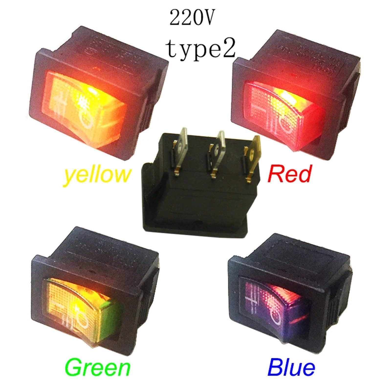 (100 piezas) Interruptor basculante KCD1 de 3 pines, 21 mm x 15 mm, corte de panel de 13 x 19 mm, interruptor basculante rectangular con luz LED de 12 V/220 V(Red 12V LED)