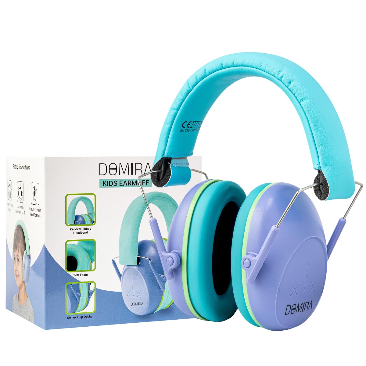 Domira Violet Blue Kids Ear Defenders – Noise Cancelling Headphones For Autism, Hearing Protection Earmuffs Snr 24Db For Children Age 2–14, Adjustable & Comfortable – 4 Colour Options (Violet Blue)
