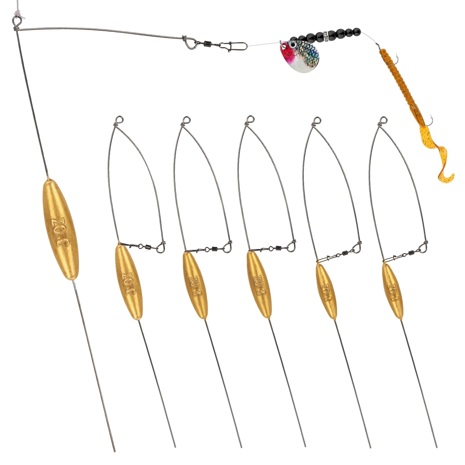 THKFISH 5 Pack Bottom Bouncer for Walleye Rigs, 1OZ-3OZ Trolling Weights Fishing Weight Sinkers Trolling Drifting Fishing Live Bait Spinner Rigs Crankbaits Crawler Harness Walleye Rig