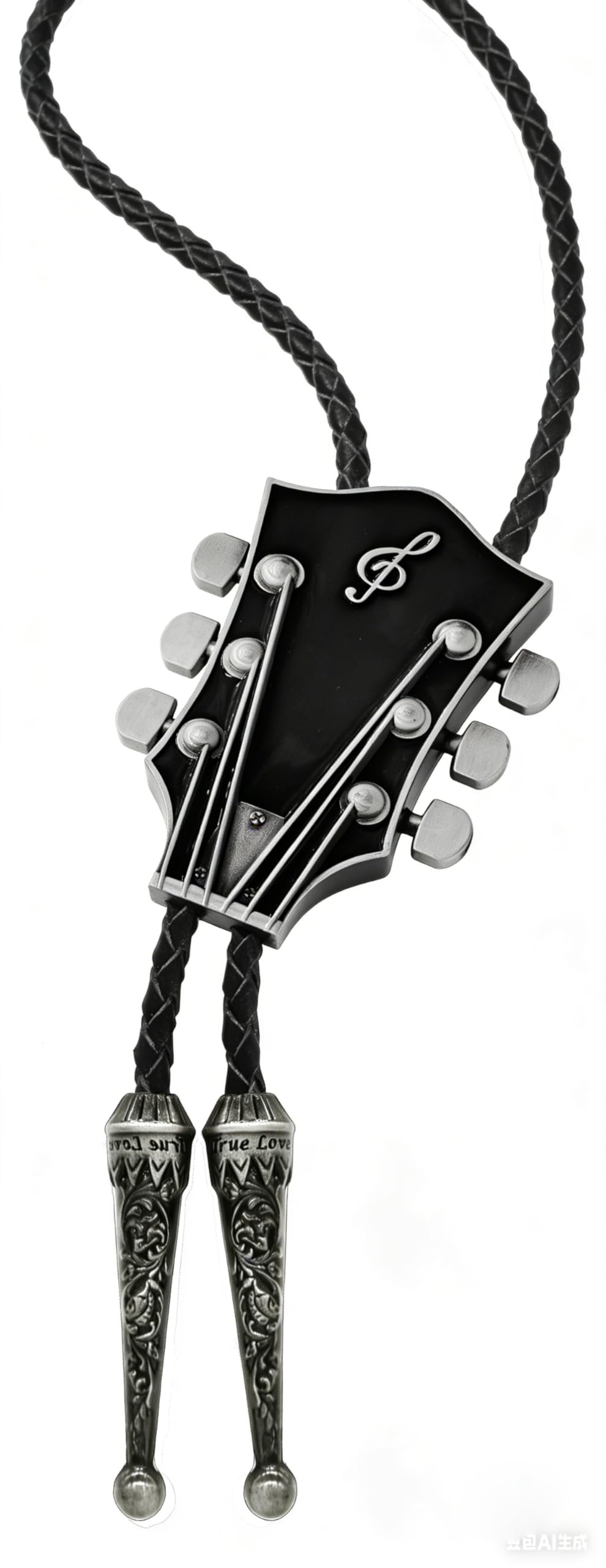 Moranse Bolo Tie With Guitar Music Lover Design Cowboy and Genuine Cowhide Rope