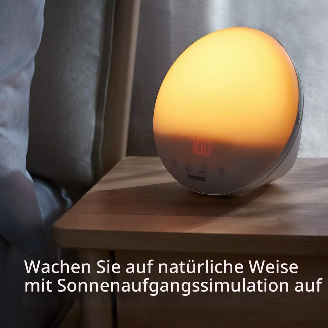 Philips HF3520/01 Wake-Up Light (Sonnenaufgangfunktion, digitales FM Radio, Tageslichtwecker) weiß