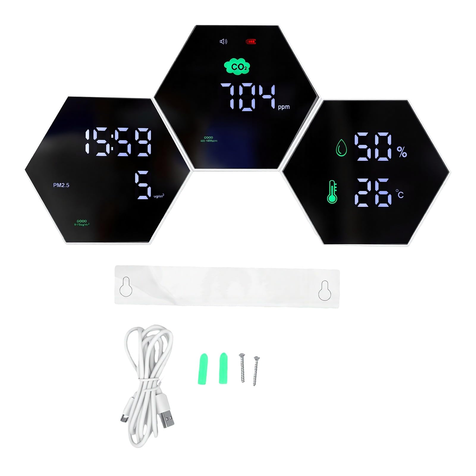 Generic Detector de Calidad del Aire WiFi Monitor Ajustable para el Aula de la Oficina en Casa - Dispositivo de Monitoreo de CO2 PM2.5 con Alarma y Pantalla HD