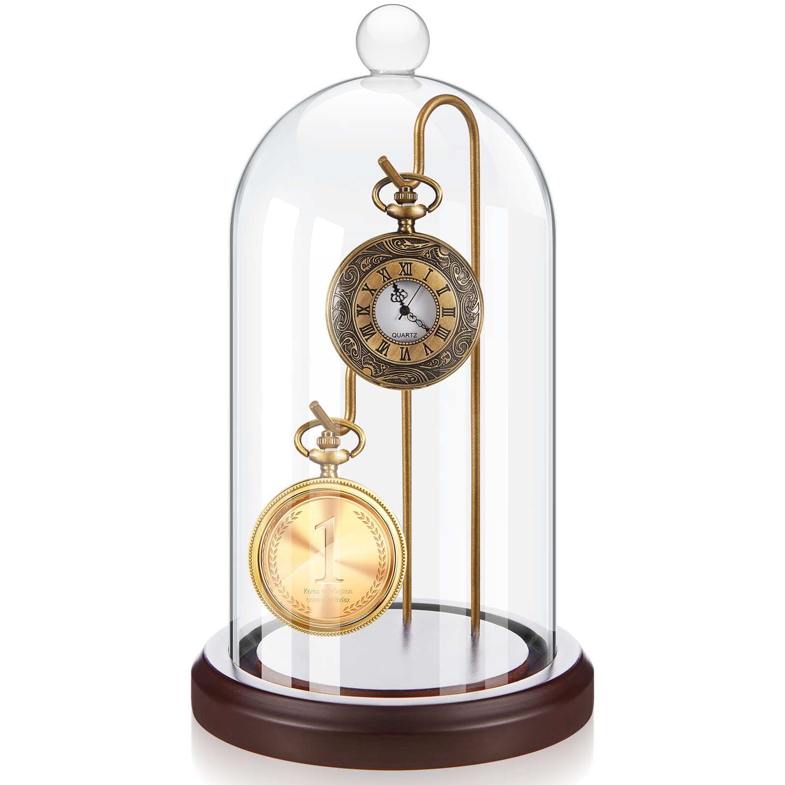 Beeveer 1pc 4x7 Pocket Watch Display Case 2 Hook Balltop Walnut Gold