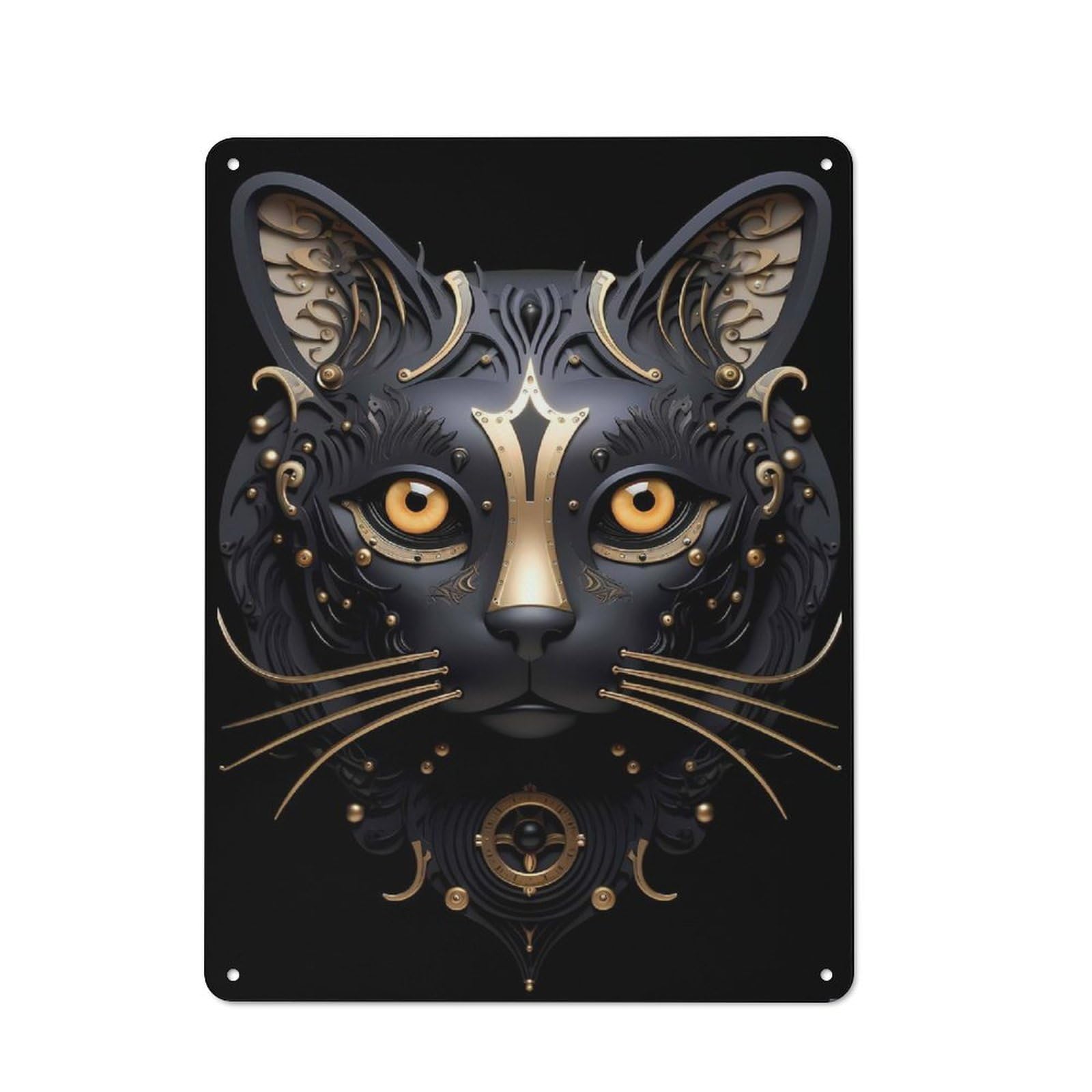 Junmoney Style-8 Country Metal Sign With Golden Egypt God Cat Design 40X30cm, Barn Style Farmhouse Wall Decor For Farmhouse Kitchen, Pantry Or Dining Area
