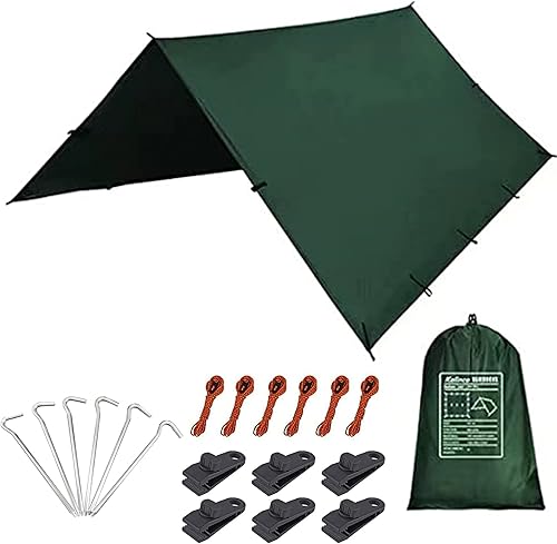 Miniatura 7 de KALINCO Lona impermeable para camping, hamaca para tienda de campaña, mosca de lluvia, 10X10FT/10X15FT, huella de tienda multifuncional lona ligera