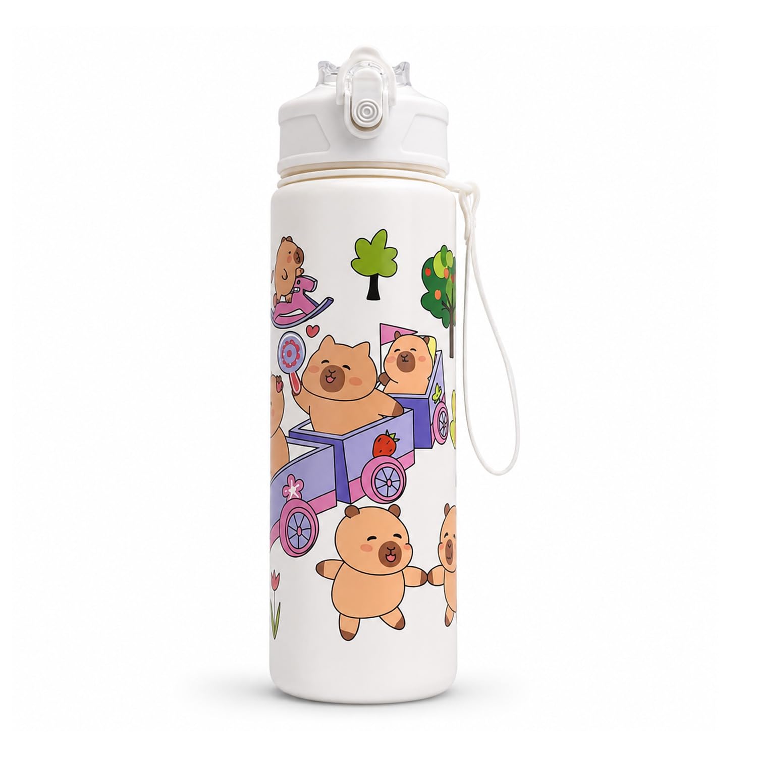 Xenovate Capybara Water Bottle, 750ml Girls Water Bottle with Secure Flip Lock Lid, Capybara Stuff Gifts for School Playgrounds Travel