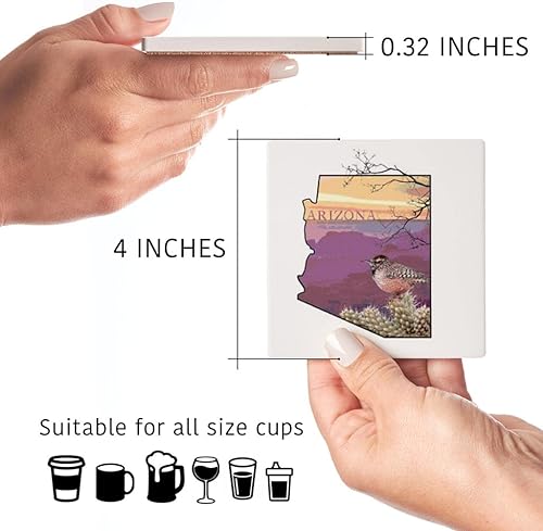 Miniatura 6 de Arizona Coaster, Joyride Home Decor 4 posavasos de cerámica, posavasos cuadrados de 4 pulgadas, juego de 4, parte trasera de corcho antideslizante,